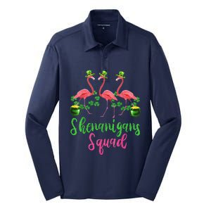 Shenanigan Squad Irish Flamingo Leprechaun St Patrick's Day Silk Touch Performance Long Sleeve Polo