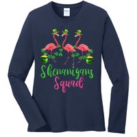 Shenanigan Squad Irish Flamingo Leprechaun St Patrick's Day Ladies Long Sleeve Shirt