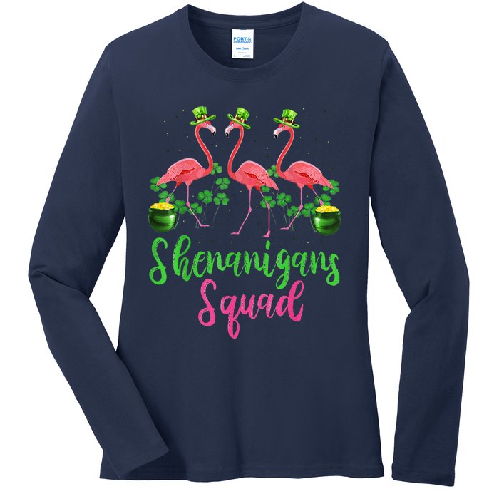 Shenanigan Squad Irish Flamingo Leprechaun St Patrick's Day Ladies Long Sleeve Shirt