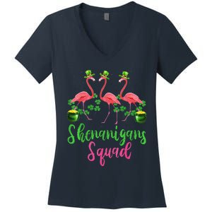 Shenanigan Squad Irish Flamingo Leprechaun St Patrick's Day Women's V-Neck T-Shirt