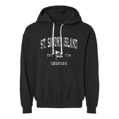 St. Simons Island Ga Vintage Nautical Boat Anchor Flag Garment-Dyed Fleece Hoodie