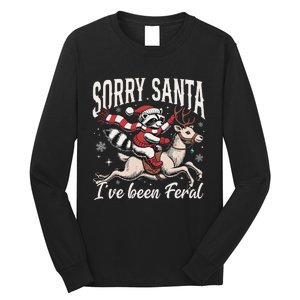 Sorry Santa IVe Been Feral Christmas Holiday Reccoon Meme Gift Long Sleeve Shirt