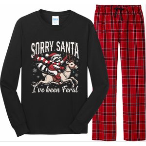 Sorry Santa IVe Been Feral Christmas Holiday Reccoon Meme Gift Long Sleeve Pajama Set