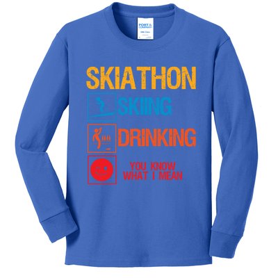 Skiathlon Skiing Ing Triathlon Party Apres Ski Funny Gift Kids Long Sleeve Shirt