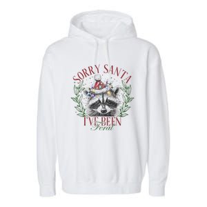 Sorry Santa IVe Been Feral Cute Raccoon Christmas Santa Garment-Dyed Fleece Hoodie