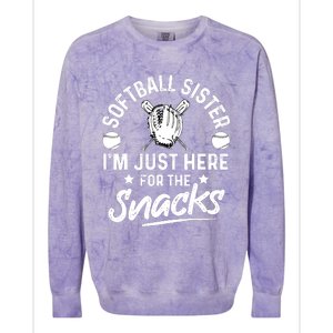 Softball Sister I'm Just Here For The Snacks Retro Softball Colorblast Crewneck Sweatshirt