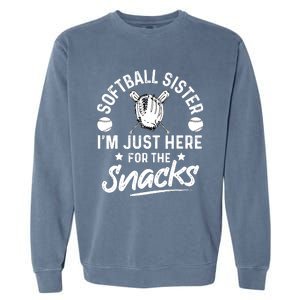 Softball Sister I'm Just Here For The Snacks Retro Softball Garment-Dyed Sweatshirt