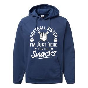 Softball Sister I'm Just Here For The Snacks Retro Softball Performance Fleece Hoodie