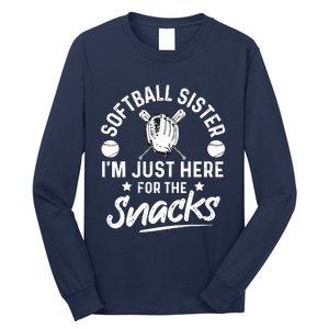 Softball Sister I'm Just Here For The Snacks Retro Softball Long Sleeve Shirt