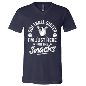 Softball Sister I'm Just Here For The Snacks Retro Softball V-Neck T-Shirt