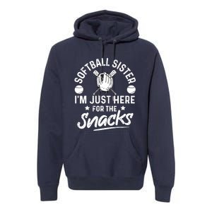 Softball Sister I'm Just Here For The Snacks Retro Softball Premium Hoodie