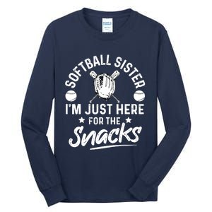 Softball Sister I'm Just Here For The Snacks Retro Softball Tall Long Sleeve T-Shirt