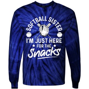 Softball Sister I'm Just Here For The Snacks Retro Softball Tie-Dye Long Sleeve Shirt