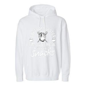 Softball Sister I'm Just Here For The Snacks Retro Softball Garment-Dyed Fleece Hoodie