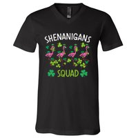 Shenanigans Squad Irish Flamingo St Patricks Day Bird Animal V-Neck T-Shirt