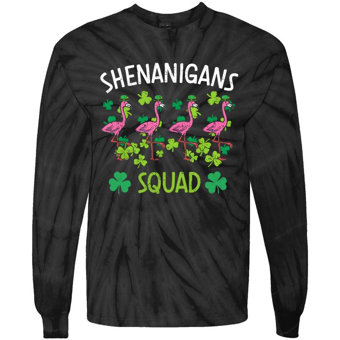 Shenanigans Squad Irish Flamingo St Patricks Day Bird Animal Tie-Dye Long Sleeve Shirt