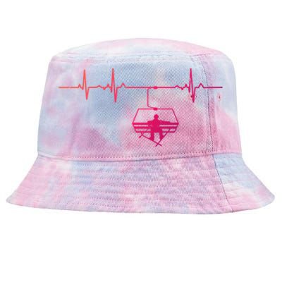 Ski Skiing Instructor Skier Sitting In Lift With Heartbeat Gift Tie-Dyed Bucket Hat