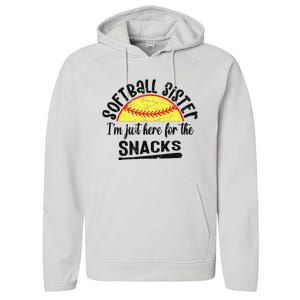 Softball Sister IM Just Here For The Snacks Funny Softball Performance Fleece Hoodie