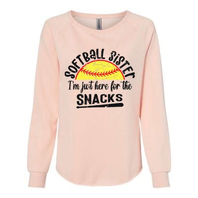 Softball Sister IM Just Here For The Snacks Funny Softball Womens California Wash Sweatshirt