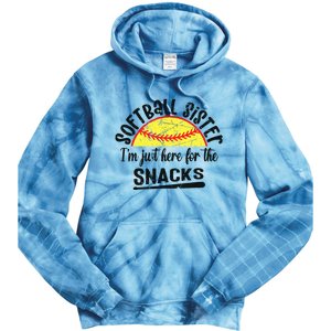 Softball Sister IM Just Here For The Snacks Funny Softball Tie Dye Hoodie