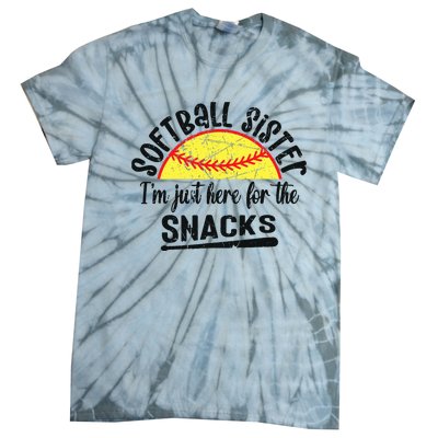 Softball Sister IM Just Here For The Snacks Funny Softball Tie-Dye T-Shirt