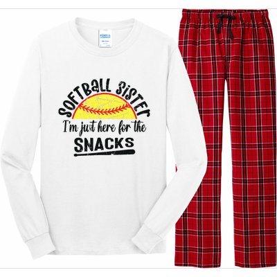 Softball Sister IM Just Here For The Snacks Funny Softball Long Sleeve Pajama Set