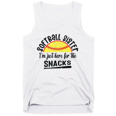 Softball Sister IM Just Here For The Snacks Funny Softball Tank Top