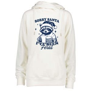 Sorry Santa Ive Been Feral Funny Christmas Raccoon Cookies And Milk Womens Funnel Neck Pullover Hood