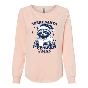 Sorry Santa Ive Been Feral Funny Christmas Raccoon Cookies And Milk Womens California Wash Sweatshirt