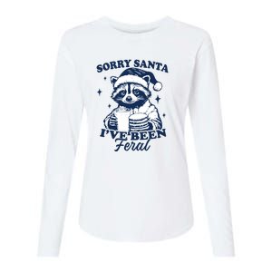 Sorry Santa Ive Been Feral Funny Christmas Raccoon Cookies And Milk Womens Cotton Relaxed Long Sleeve T-Shirt