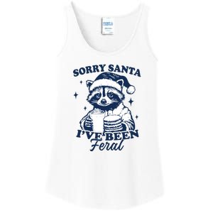 Sorry Santa Ive Been Feral Funny Christmas Raccoon Cookies And Milk Ladies Essential Tank