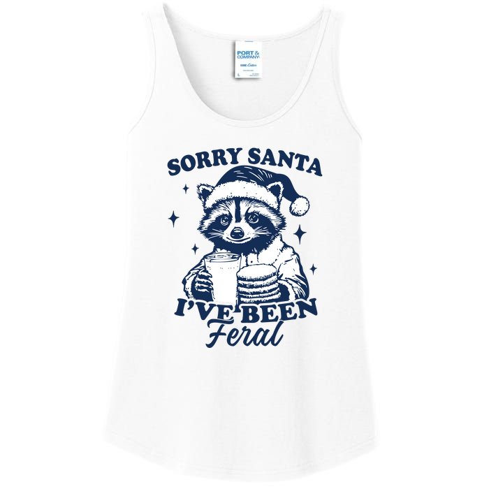 Sorry Santa Ive Been Feral Funny Christmas Raccoon Cookies And Milk Ladies Essential Tank