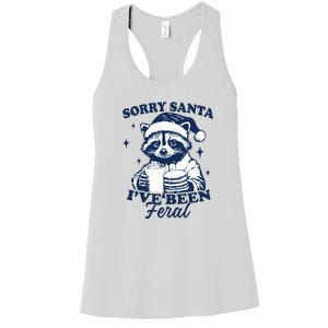 Sorry Santa Ive Been Feral Funny Christmas Raccoon Cookies And Milk Women's Racerback Tank