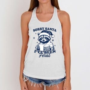 Sorry Santa Ive Been Feral Funny Christmas Raccoon Cookies And Milk Women's Knotted Racerback Tank