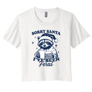 Sorry Santa Ive Been Feral Funny Christmas Raccoon Cookies And Milk Women's Crop Top Tee