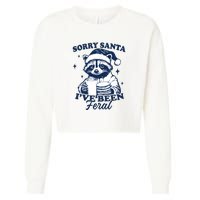 Sorry Santa Ive Been Feral Funny Christmas Raccoon Cookies And Milk Cropped Pullover Crew