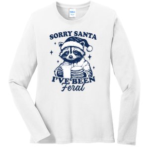 Sorry Santa Ive Been Feral Funny Christmas Raccoon Cookies And Milk Ladies Long Sleeve Shirt