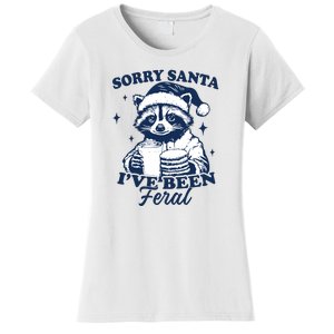 Sorry Santa Ive Been Feral Funny Christmas Raccoon Cookies And Milk Women's T-Shirt