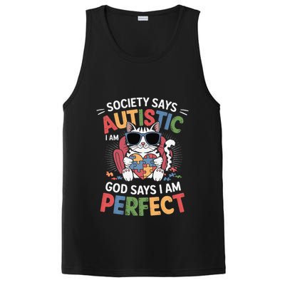 Society Says I Am Autistic God Says I Am Perfect Autism Cat PosiCharge Competitor Tank