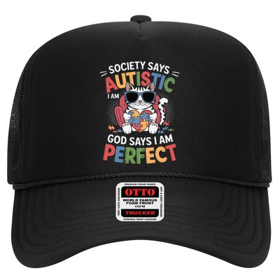 Society Says I Am Autistic God Says I Am Perfect Autism Cat Trucker Hat