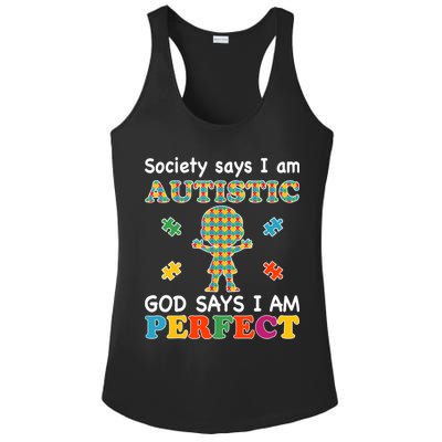 Society Says I am Autistic God Says I am Perfect Autism Ladies PosiCharge Competitor Racerback Tank