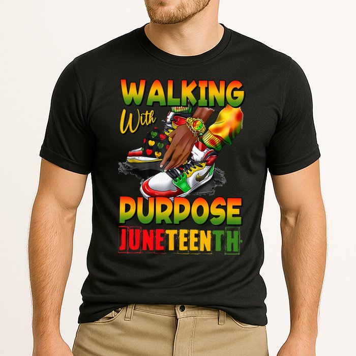 Shoes Steppin' Into Juneteenth Walking With Purpose Cooling Performance Crew T-Shirt