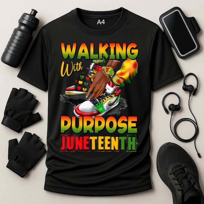 Shoes Steppin' Into Juneteenth Walking With Purpose Cooling Performance Crew T-Shirt