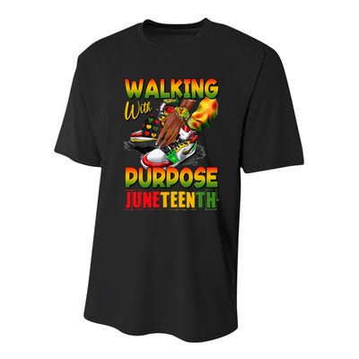Shoes Steppin' Into Juneteenth Walking With Purpose Youth Performance Sprint T-Shirt