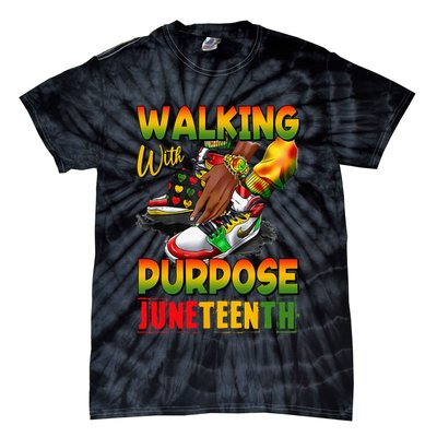 Shoes Steppin' Into Juneteenth Walking With Purpose Tie-Dye T-Shirt