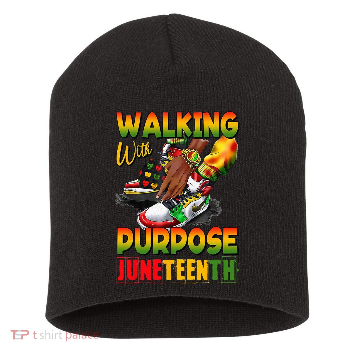 Shoes Steppin' Into Juneteenth Walking With Purpose Short Acrylic Beanie