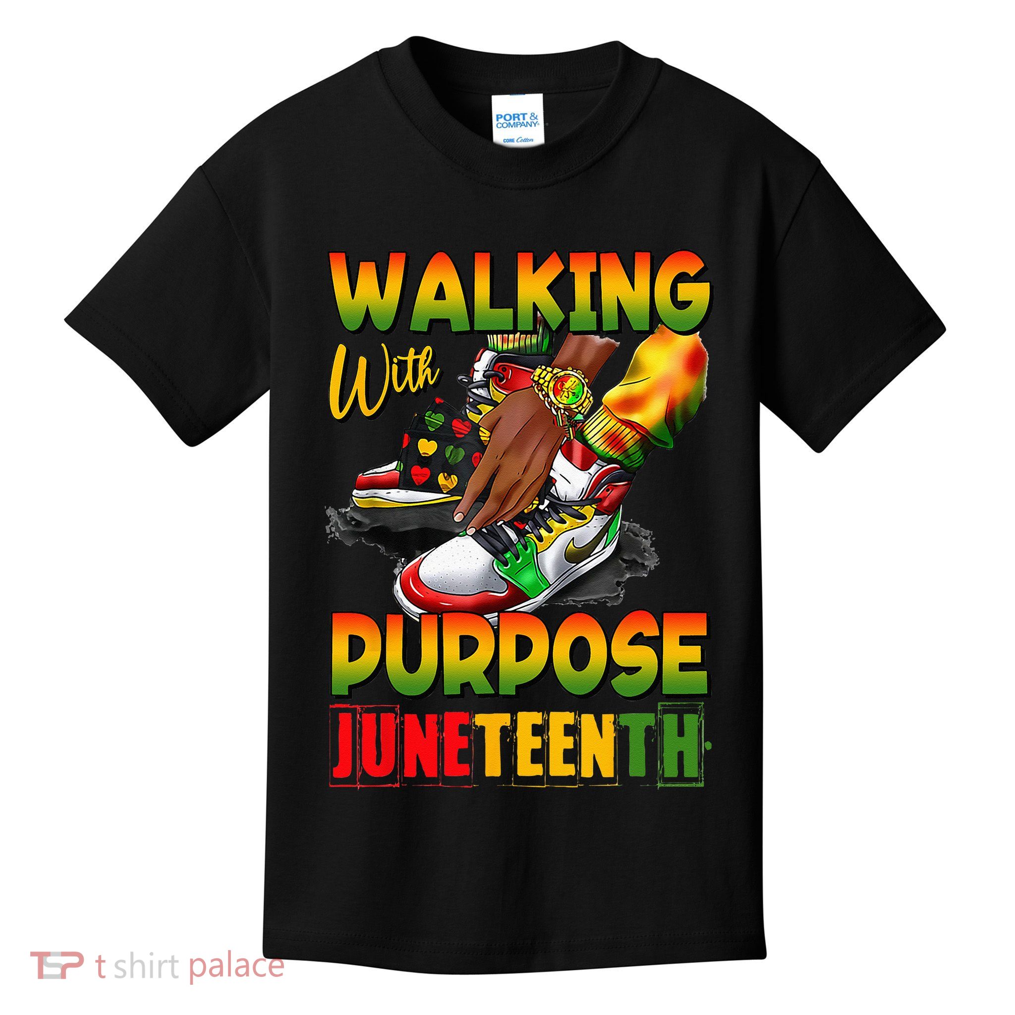 Shoes Steppin' Into Juneteenth Walking With Purpose Kids T-Shirt