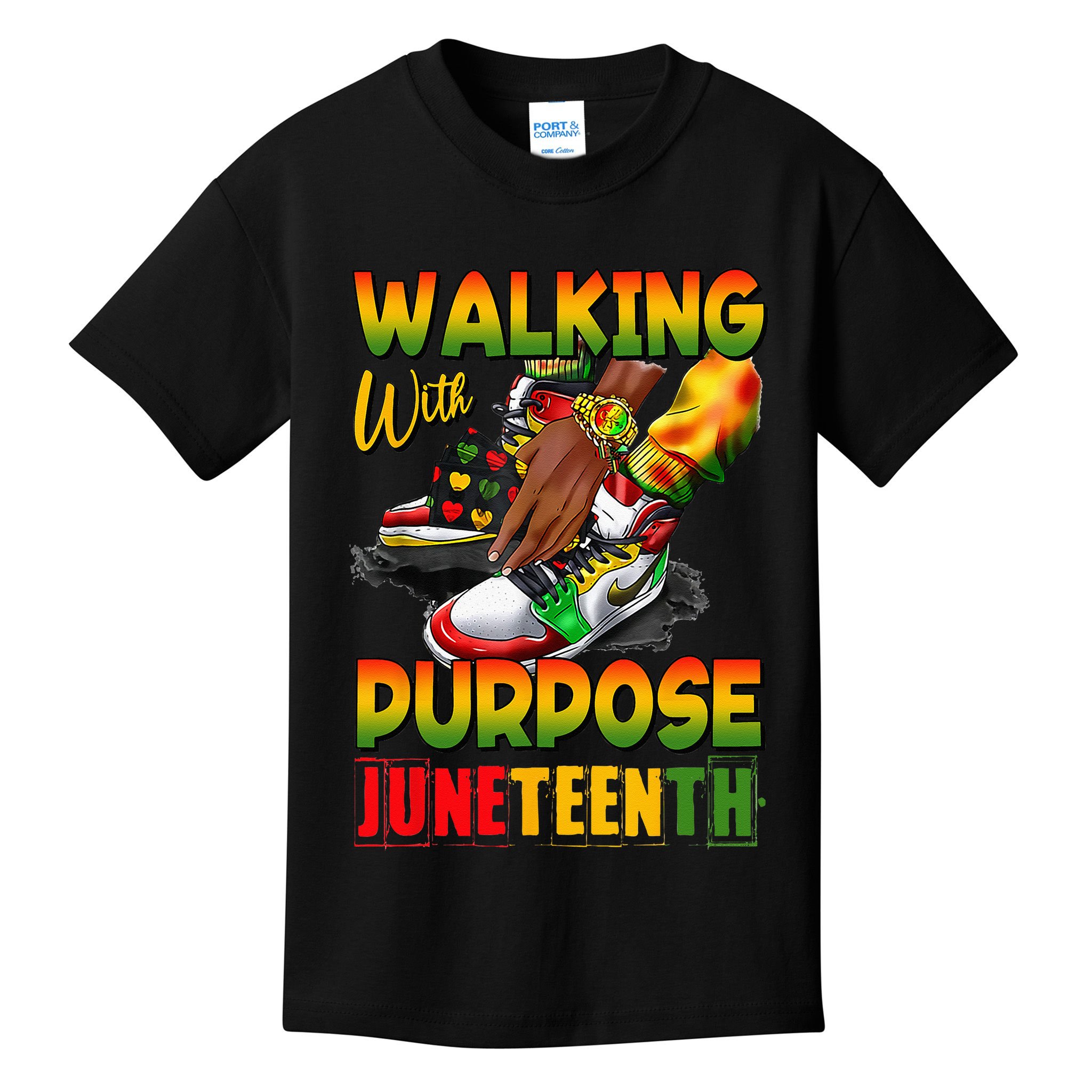 Shoes Steppin' Into Juneteenth Walking With Purpose Kids T-Shirt