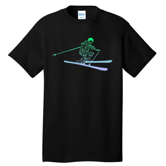 Silhouette Ski Icon For Skiier Ski Skiing Tall T-Shirt