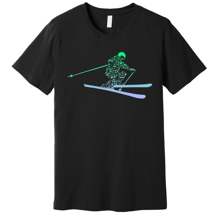 Silhouette Ski Icon For Skiier Ski Skiing Premium T-Shirt